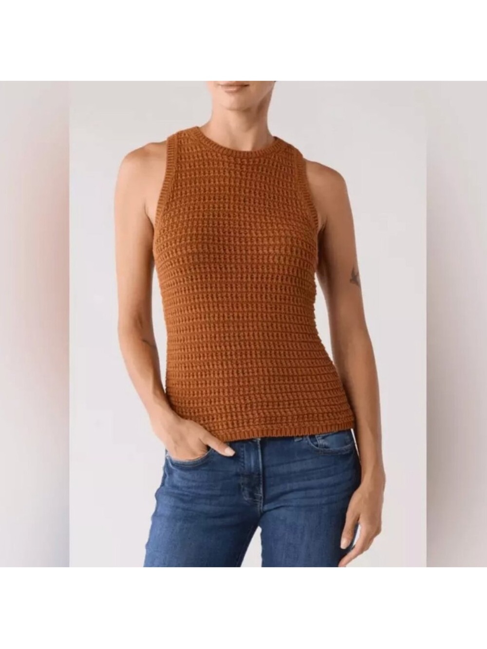 Madewell Crocheted Racerback Tank Top - Chestnut Brown